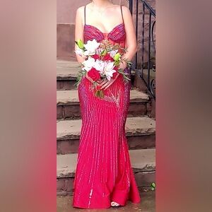 Ellie Wilde Red Beaded Prom Gown